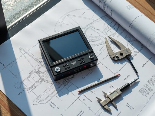 Standard LCM touch screen module with black frame, sitting on white surface with measuring tools, bright lighting