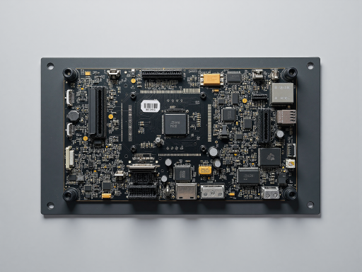 Advanced capacitive touch screen module with multi-touch capability, displayed on clean white background with subtle shadows, studio lighting